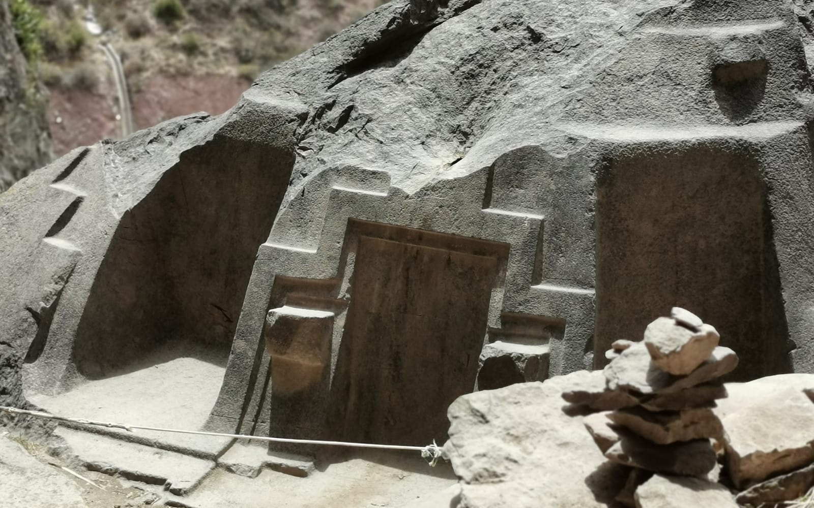 The rock-cut altar and false doorway inside the Ñaupa Iglesia cave shrine